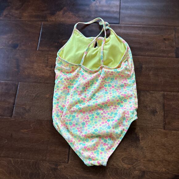 Wave Zone Girls Swimsuit Size Medium 7/8 Yellow Floral Ribbed One Piece - Picture 4 of 4